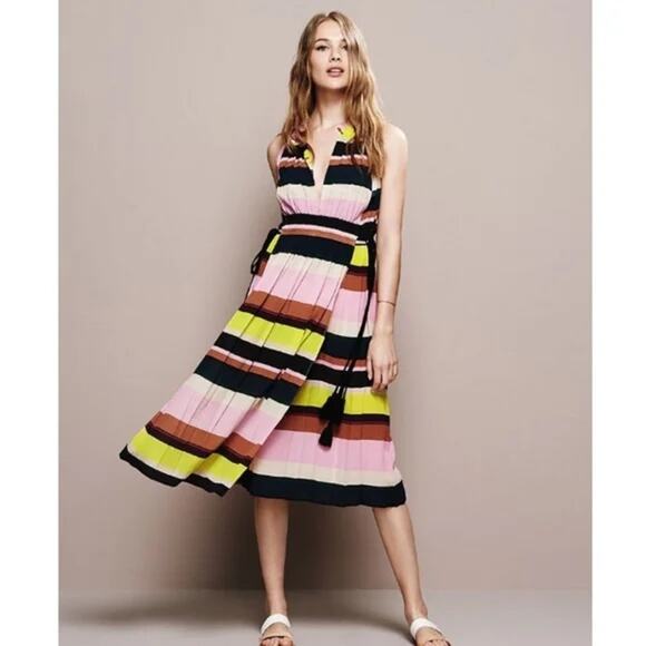 Apiece Apart La Rosa Silk Striped Panel A-Line Midi Dress Multi Women's Size 8 - Picture 1 of 11